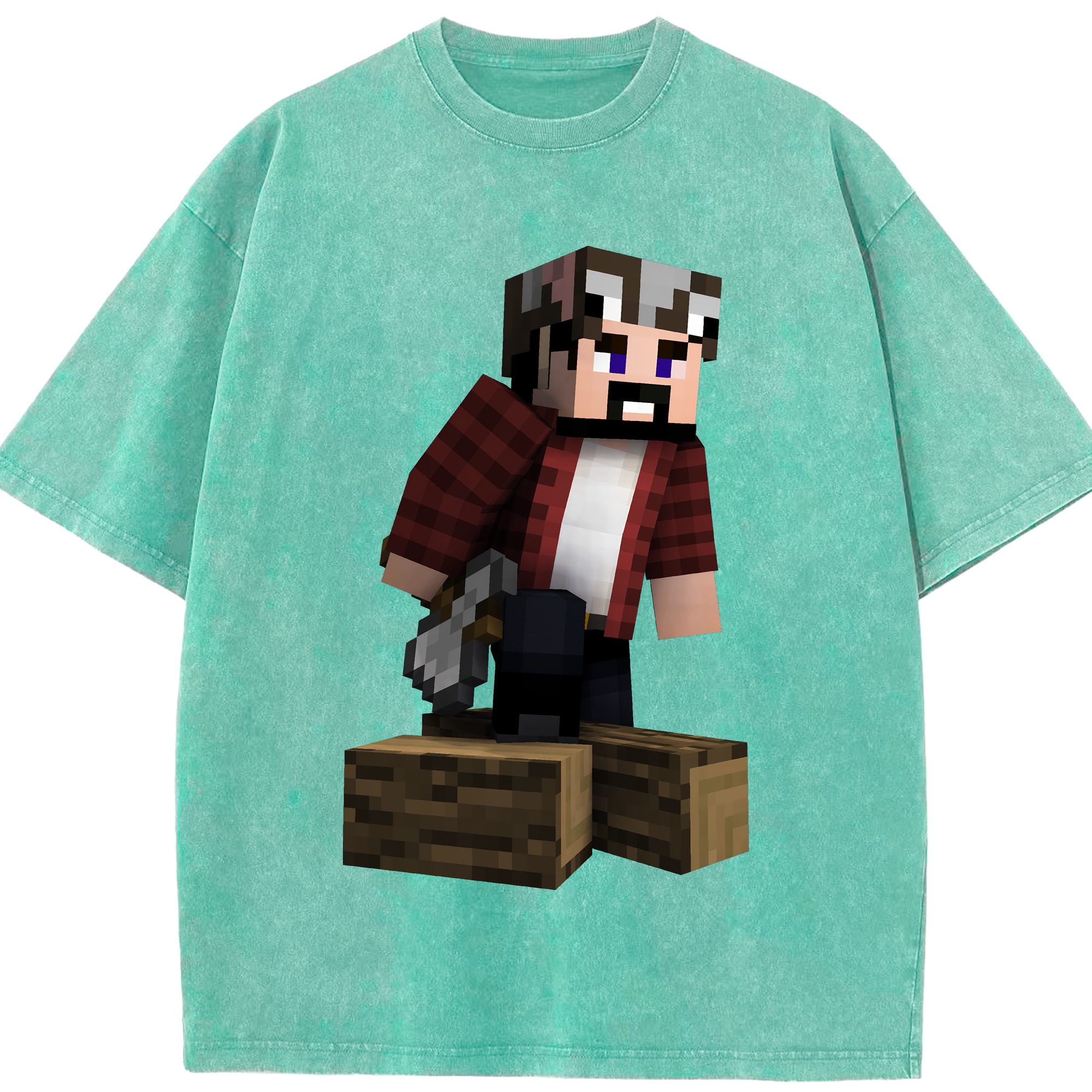 （画像用） マインクラフト ブロックの世界 Minecraft MC Block world 綿100% ヴィンテージ風 半袖Tシャツ（フロントプリント）